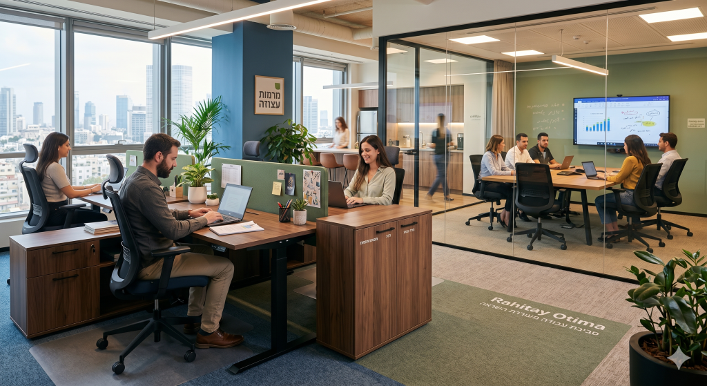 חדר ישיבות מודרני ומעוצב הכולל שולחן דיונים רחב וסט כיסאות לחדר ישיבות ארגונומיים מבית רהיטי עוצמה, המדגים סביבת עבודה המעודדת תפוקה.