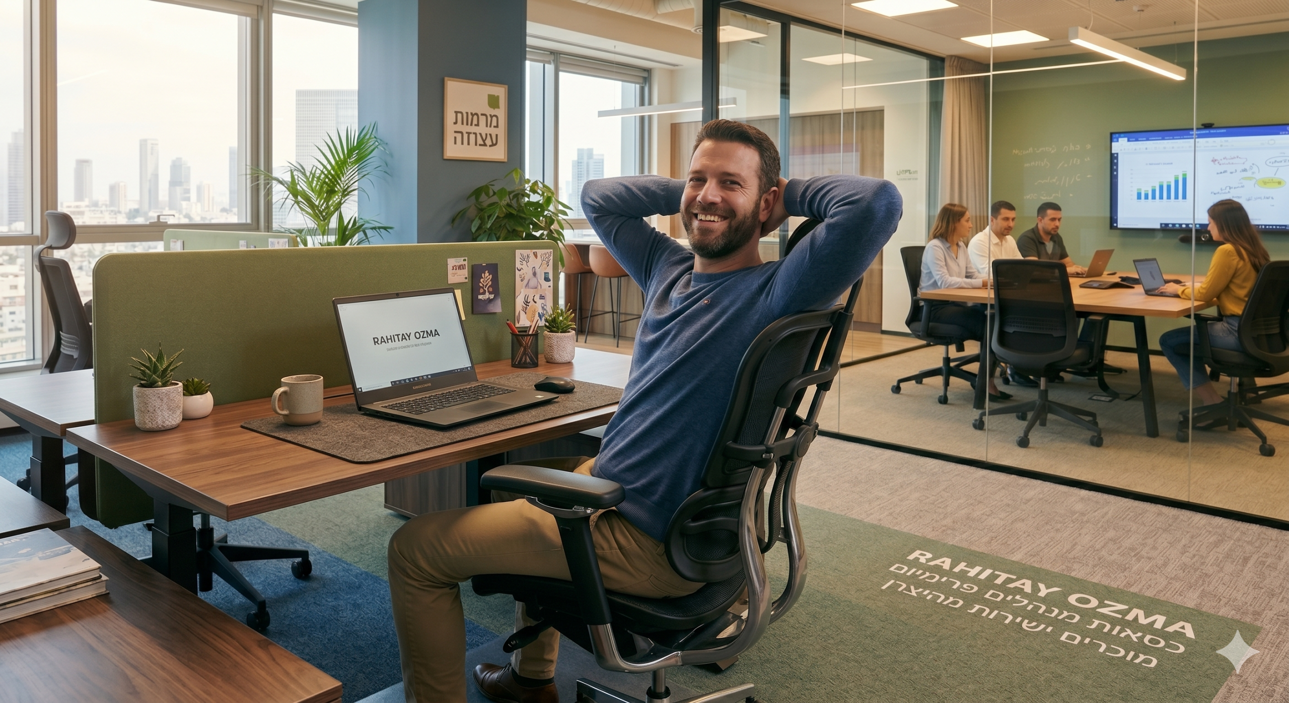 ארגונומי ויוקרתי של רהיטי עוצמה, המעניק תמיכה מושלמת לגב בסביבת עבודה מודרנית.